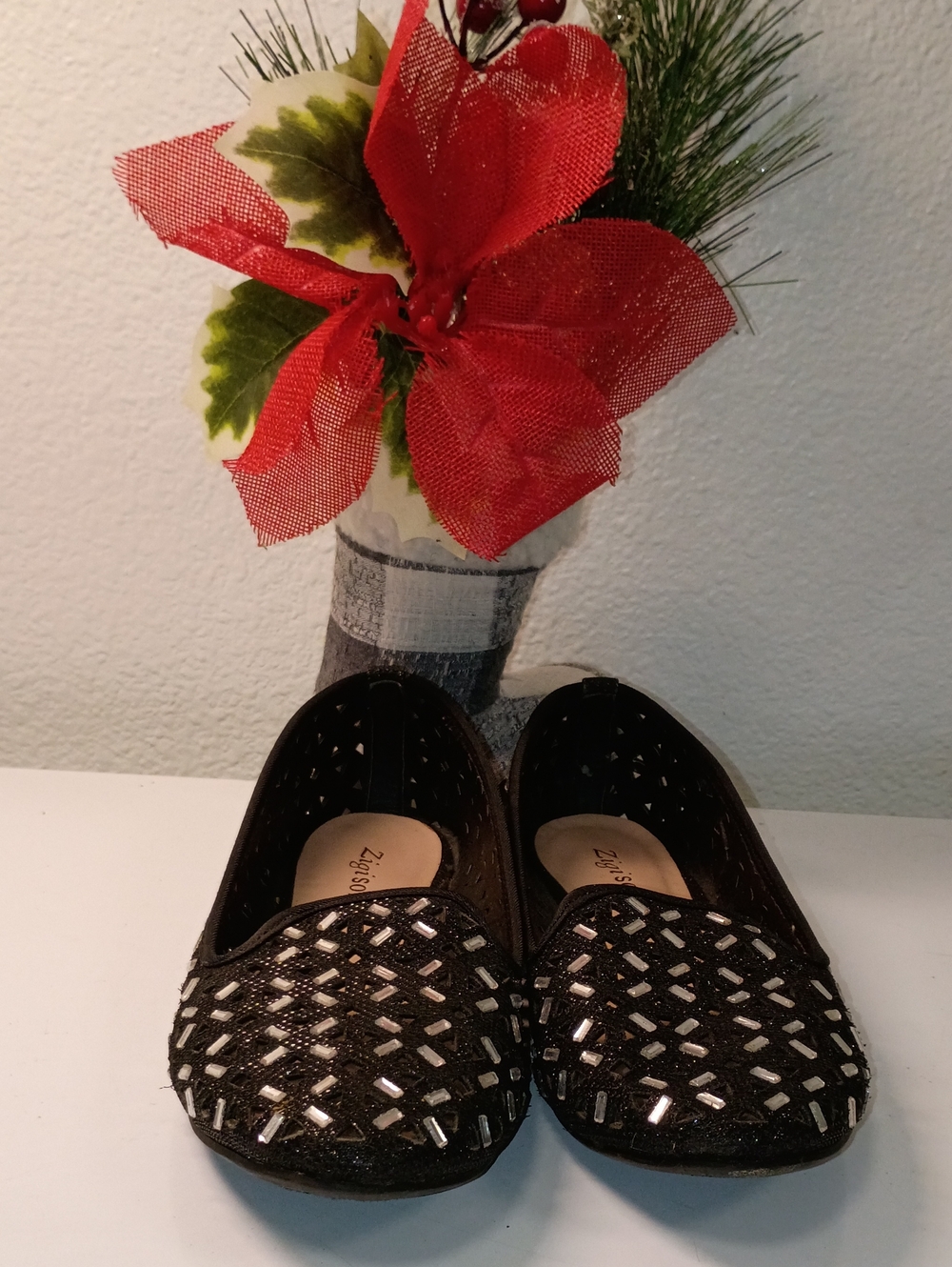 Zigi Soho Black Crystal-Embellished Slip-On Flats
